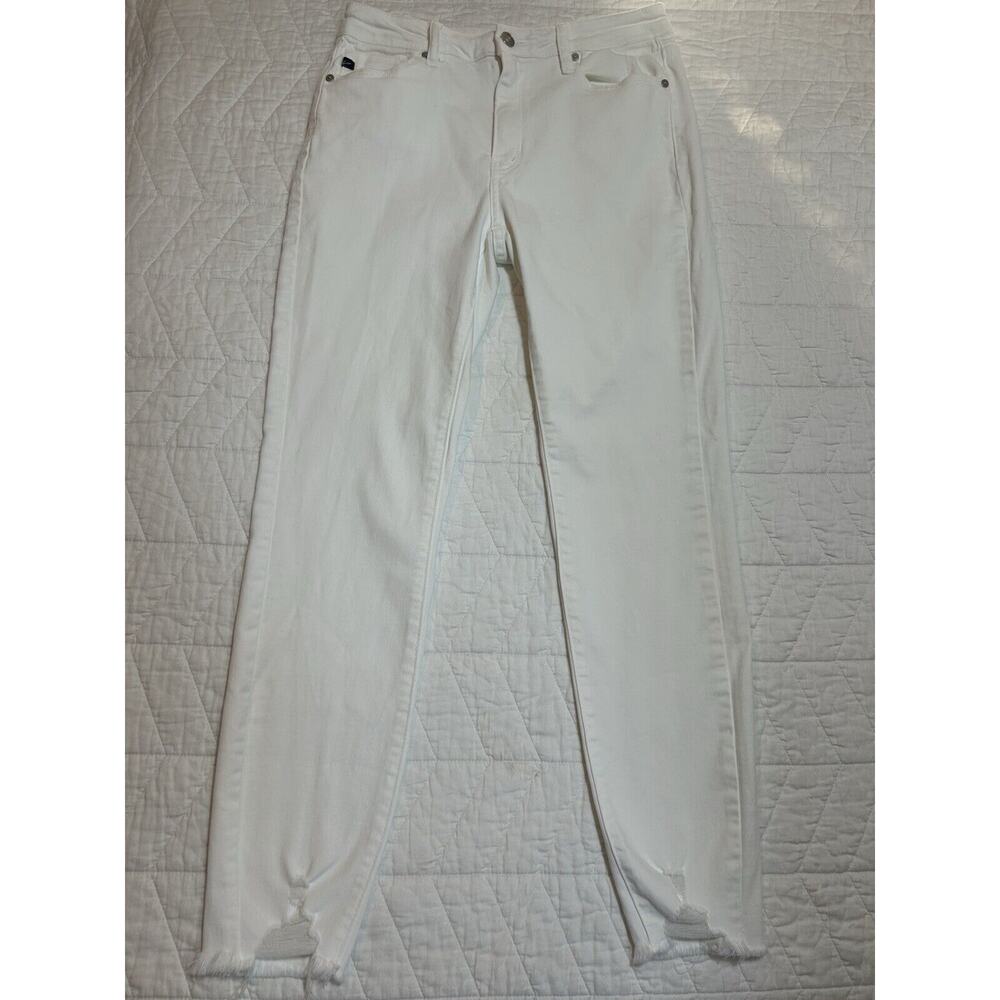 KanCan Women's Jeans white size 9/28 High Rise Hem Detail shark ankle